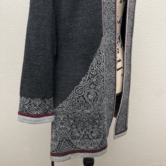 Dale of Norway Sweater Size Medium Open Front Long Belted Gray Cardigan - Picture 6 of 16